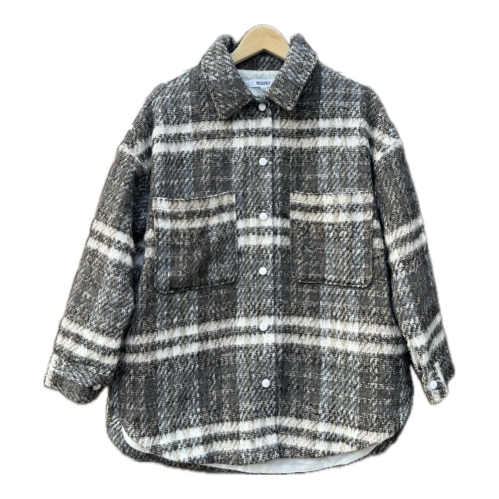 Missguided Wool Blend Plaid Snap Button Jacket Coat Sweater Pockets Ladies 6US